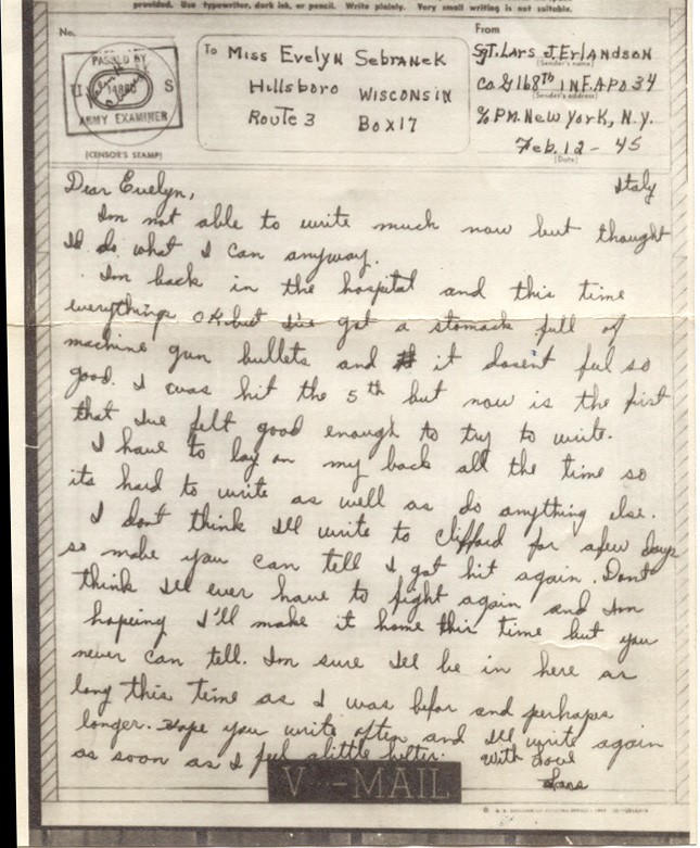 V-Mail of Sgt Lars Erlandson